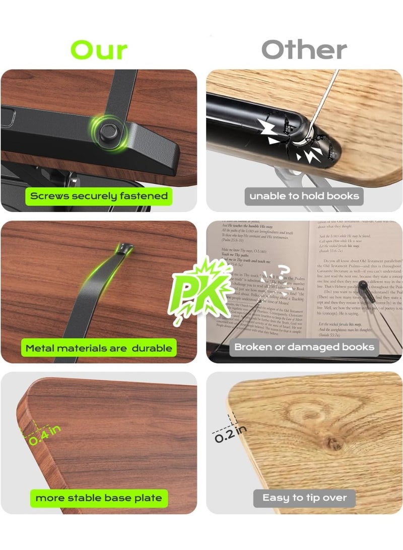 Bukela Book Stand for Reading, Adjustable Book Holder with 360°Rotating Bases, Ergonomic Cookbook Stand Recipe Book Holder with Elastic Page Clips for Magazines, Tablets, Laptops - Image 2